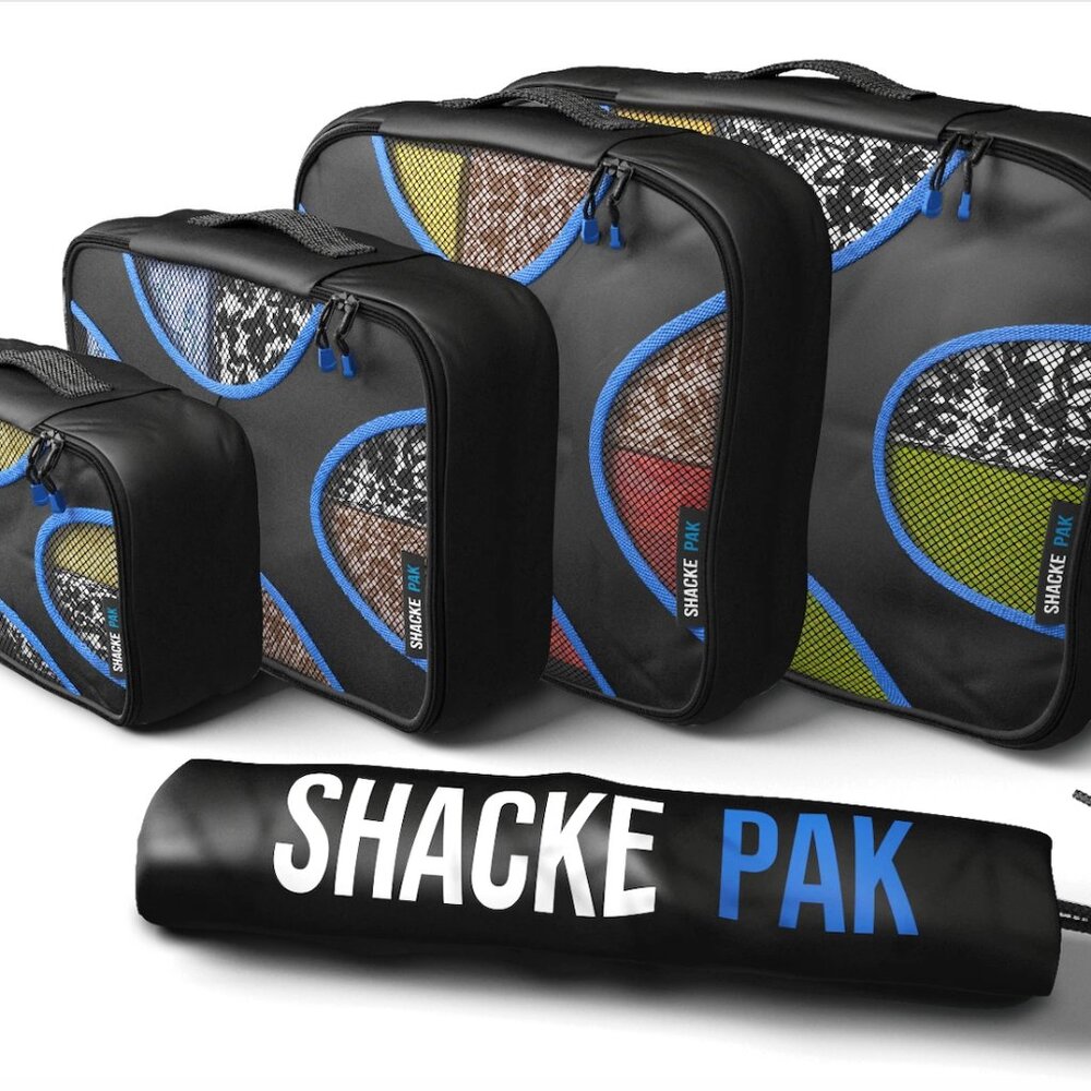 Shacke Pak - 5 Set Packing Cubes with Laundry Bag (Black/Blue)